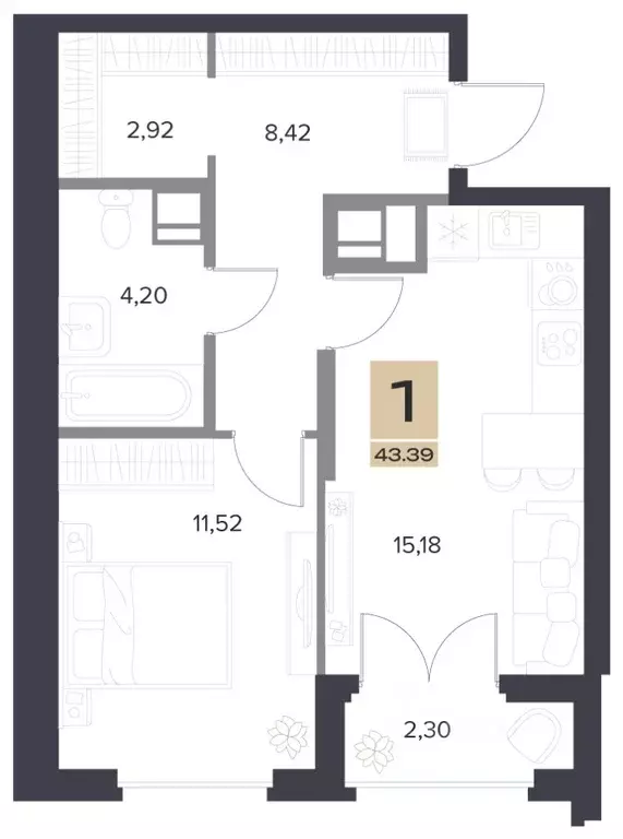 1-к кв. Рязанская область, Рязань проезд 1-й Новый (43.39 м) - Фото 1