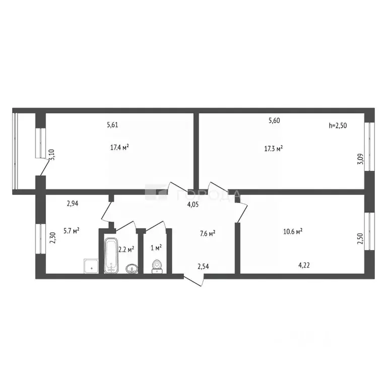 3-к кв. Алтайский край, Барнаул Молодежная ул., 70 (61.0 м) - Фото 2