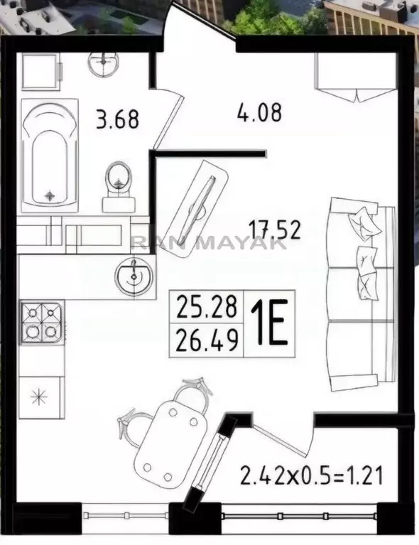 Студия Адыгея, Майкоп Степная ул., 2 (26.5 м) - Фото 2