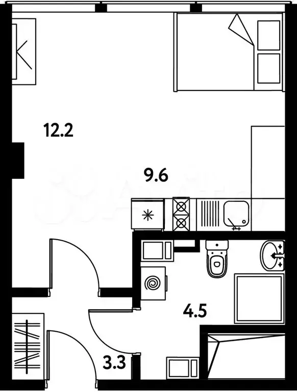 Апартаменты-студия, 29,6 м, 6/10 эт. - Фото 0