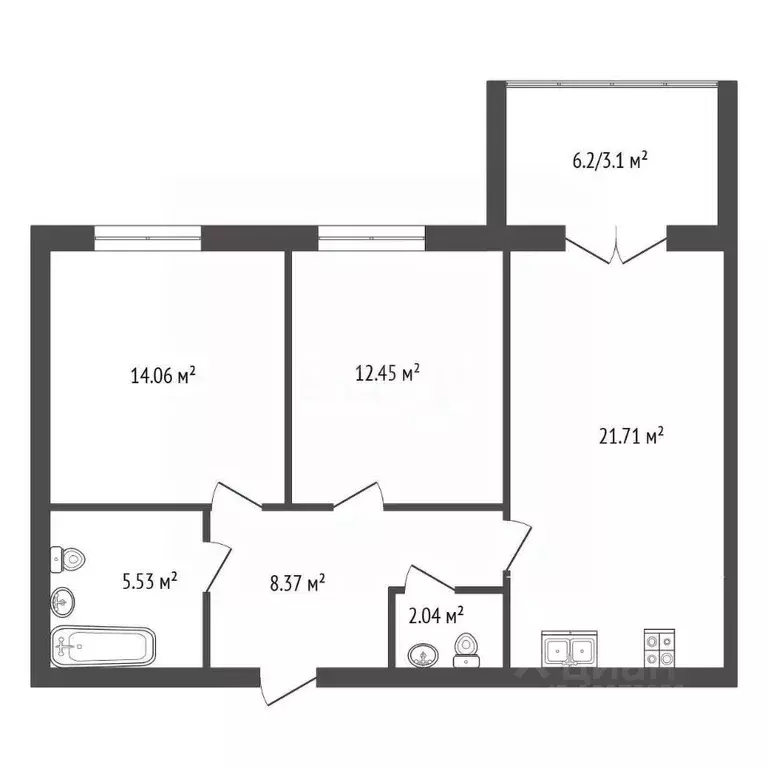 2-к кв. Ярославская область, Ярославль Тверицкая наб., 54Ак1 (64.4 м) - Фото 1