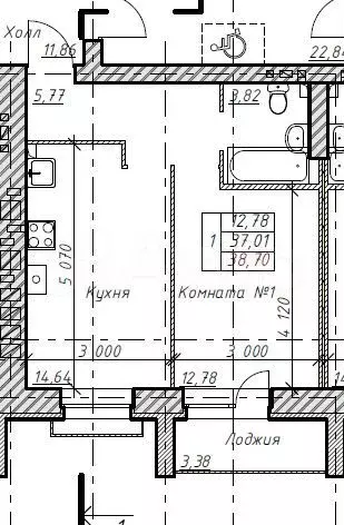 1-к. квартира, 32,9 м, 8/9 эт. - Фото 0