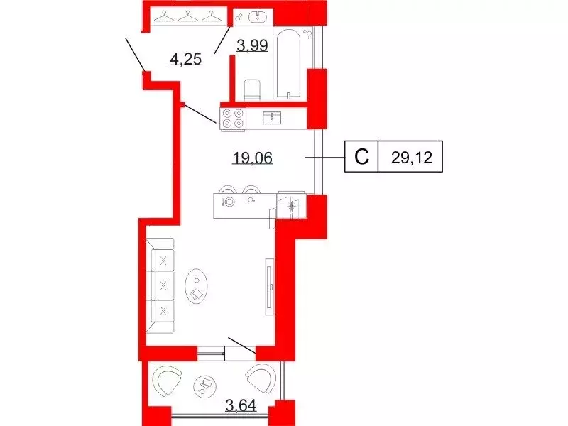 Квартира-студия: Санкт-Петербург, Ломаная улица, 3Б (29.1 м) - Фото 1