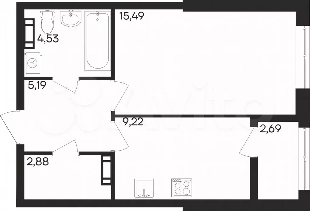 1-к. квартира, 40 м, 2/16 эт. - Фото 1