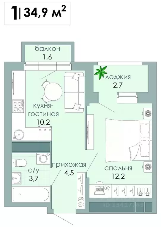 1-к кв. Тверская область, Тверь Южный мкр,  (34.9 м) - Фото 0