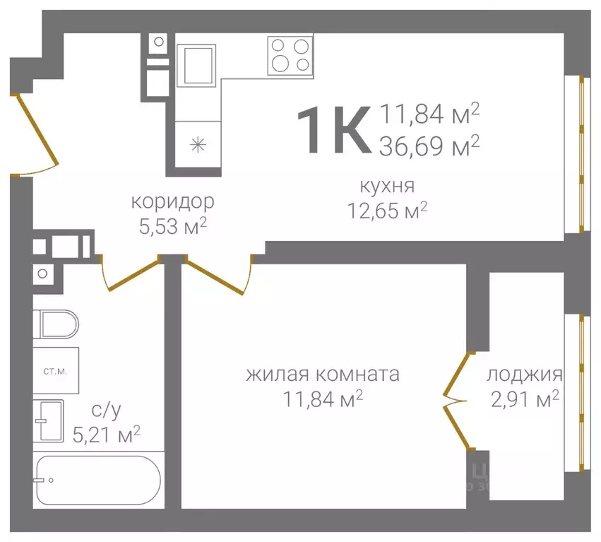 1-к кв. Нижегородская область, Нижний Новгород Казанское ш. (36.69 м) - Фото 1