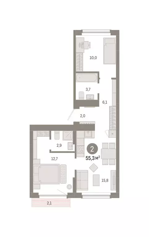 2-комнатная квартира: Новосибирск, квартал Лебедевский, 1/3 (55.3 м) - Фото 1