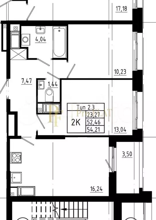 2-к. квартира, 52,5 м, 14/21 эт. - Фото 0