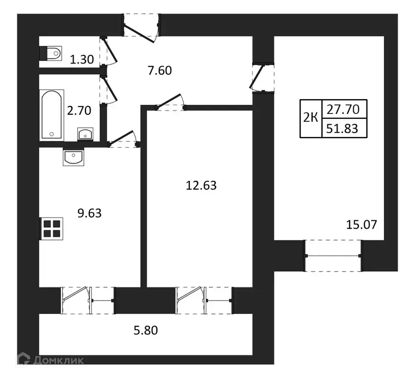 Продаётся 2-к квартира, 51.83 м - Фото 1