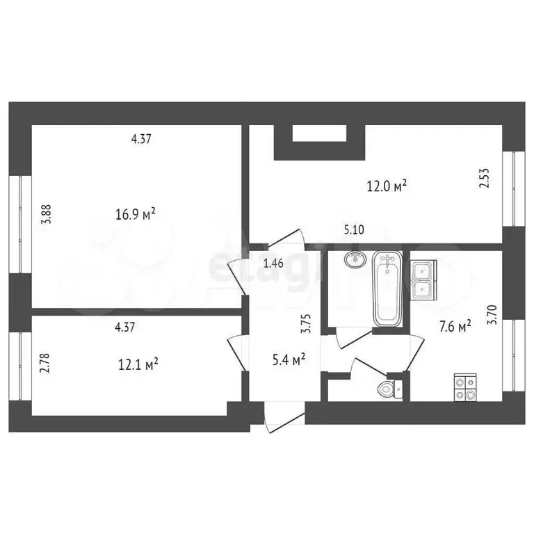 3-к. квартира, 60 м, 2/6 эт. - Фото 0