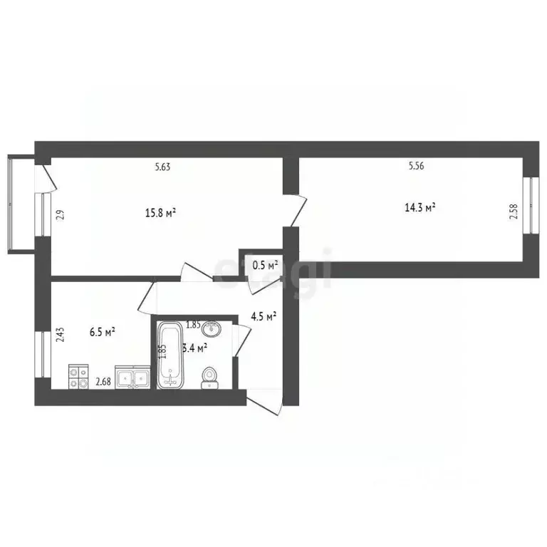 2-к кв. Севастополь ул. Гоголя, 20А (43.5 м) - Фото 2