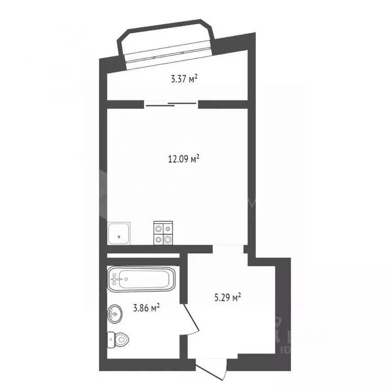 Студия Тюменская область, Тюмень ул. Фармана Салманова, 3 (20.7 м) - Фото 2