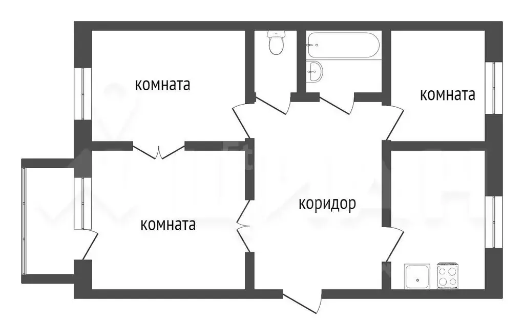 3-к кв. Томская область, Томск ул. Вершинина, 54 (64.0 м) - Фото 1