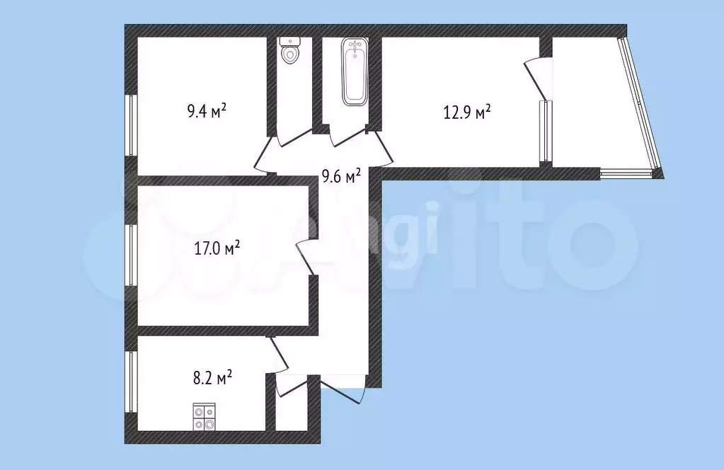 3-к. квартира, 61,2 м, 9/9 эт. - Фото 0