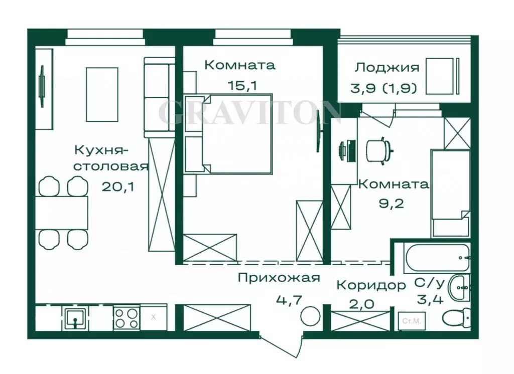 2-комнатная квартира: село Майма, Алтайская улица, 2Г (56.4 м) - Фото 1