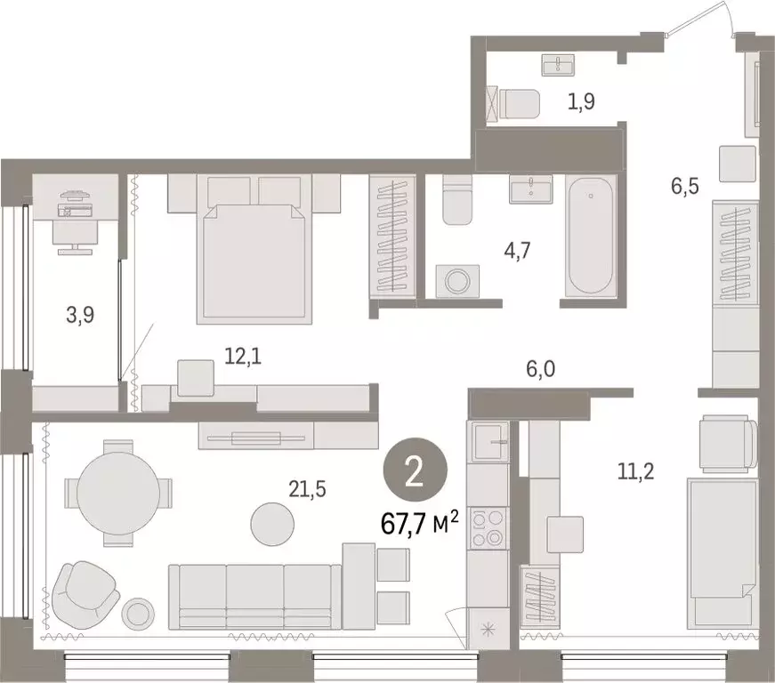 2-комнатная квартира: тюмень, краснооктябрьская улица, 4к3 (67.73 м) - Фото 0