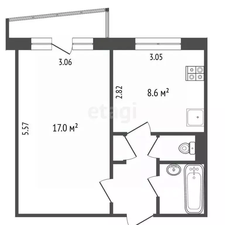 1-к кв. Челябинская область, Челябинск ул. Танкистов, 193В (33.8 м) - Фото 2