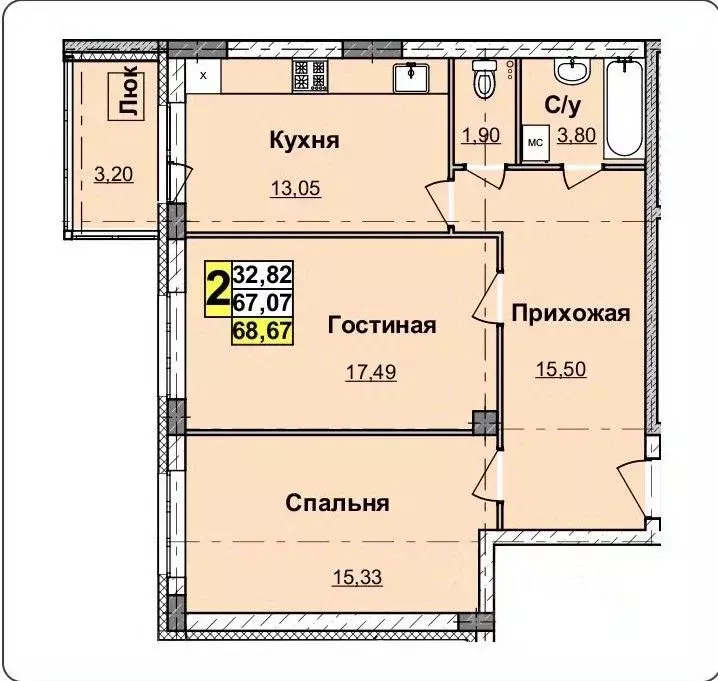 2-к кв. Нижегородская область, Нижний Новгород Деловая ул., 22 (65.9 ... - Фото 0