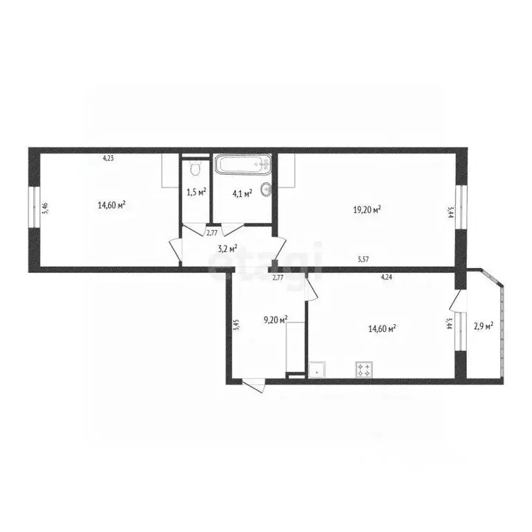 2-к кв. Тюменская область, Тюмень ул. Николая Семенова, 33к1 (66.2 м) - Фото 2