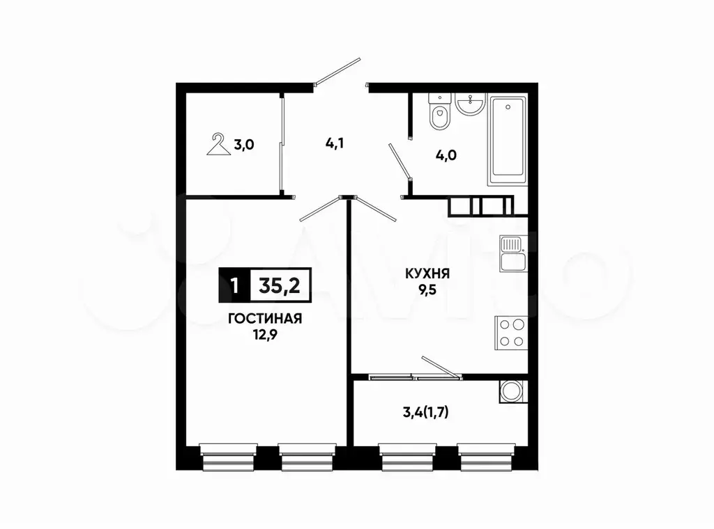 1-к. квартира, 35,2 м, 8/14 эт. - Фото 0
