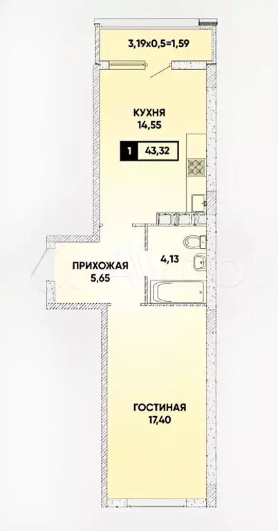 1-к кв. Краснодарский край, Краснодар ул. Наставников, 14 (41.0 м) - Фото 1