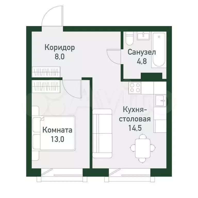 1-к. квартира, 41 м, 2/7 эт. - Фото 0