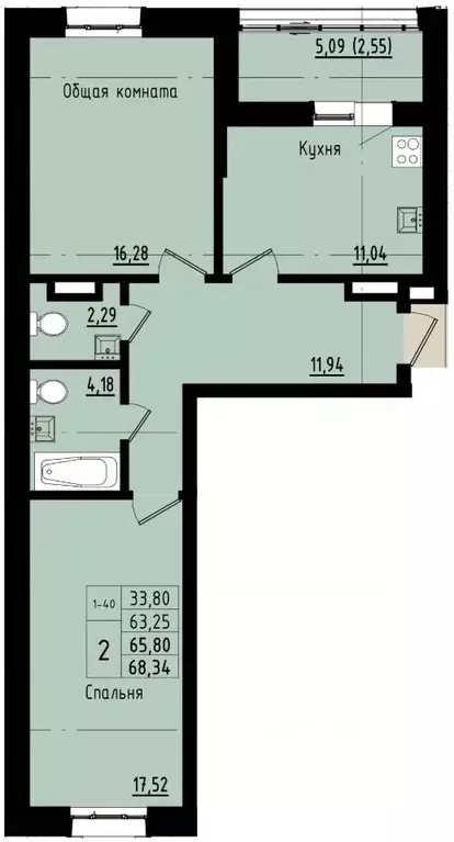 2-к кв. Саха (Якутия), Покровск ул. Орджоникидзе, 68 (65.8 м) - Фото 1