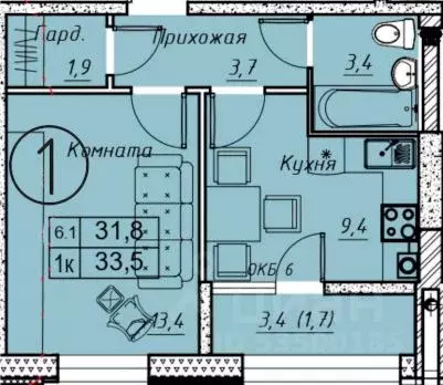 1-к кв. Ростовская область, Батайск ул. Олимпийское кольцо, 36к15 ... - Фото 0