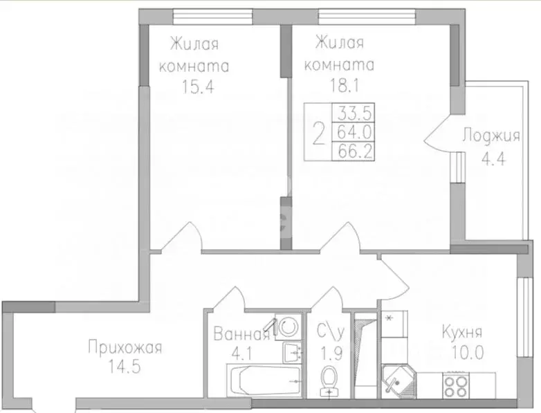 2-к кв. Липецкая область, Липецк ул. Тельмана, 120 (66.2 м) - Фото 2