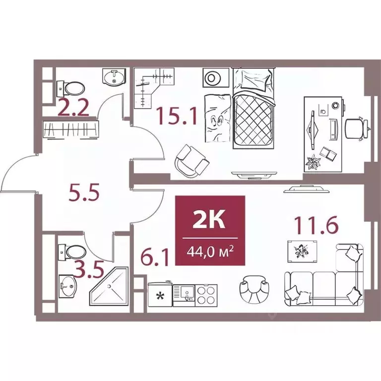 2-к кв. Москва Мичуринский просп., вл30Б (44.0 м) - Фото 1