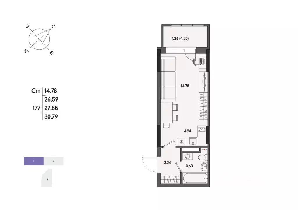 1-к кв. Удмуртия, Ижевск ул. Джамбула, 83 (27.85 м) - Фото 1