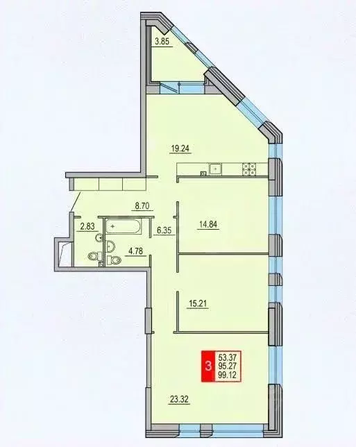 3-к кв. Тверская область, Тверь Петербургское ш., 13к3 (100.0 м) - Фото 2