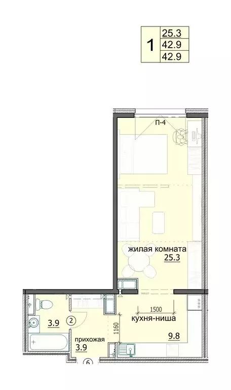 1-комнатная квартира: Пенза, улица Яшиной, 8 (42.9 м) - Фото 2