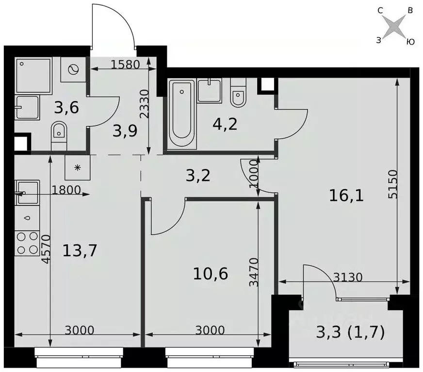 2-к кв. Москва Новоостаповская ул., 6АС1 (57.0 м) - Фото 1