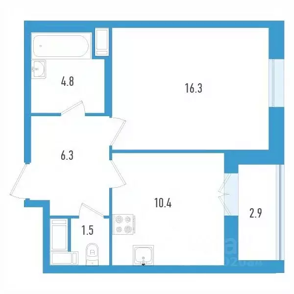1-к кв. Санкт-Петербург ул. Типанова, 22 (40.8 м) - Фото 0