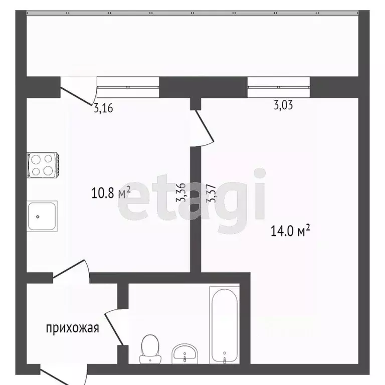 1-к кв. Ханты-Мансийский АО, Сургут Набережный просп., 4 (29.0 м) - Фото 1