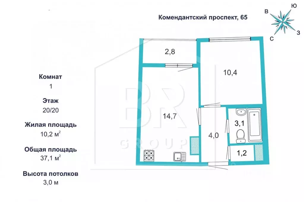 1-к кв. Санкт-Петербург Комендантский просп., 65 (33.4 м) - Фото 1