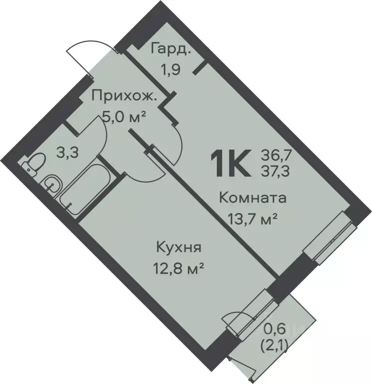 1-к кв. Пермский край, Пермь ул. Вильямса, 5А (37.3 м) - Фото 0