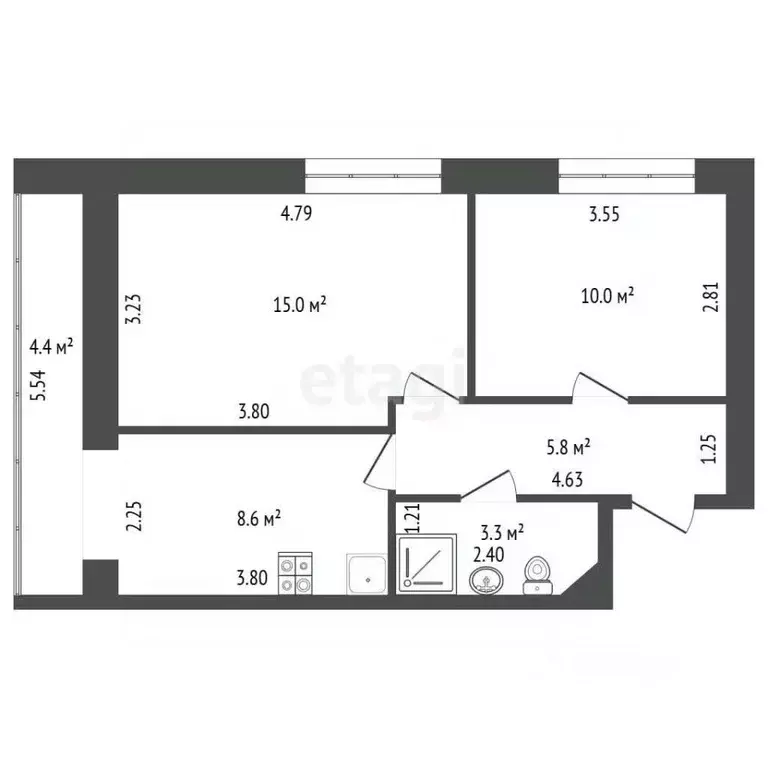 2-к кв. Башкортостан, Бирск ул. Мира, 37 (46.9 м) - Фото 1