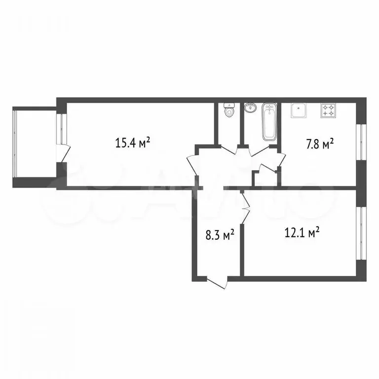 2-к. квартира, 50,6 м, 2/5 эт. - Фото 1