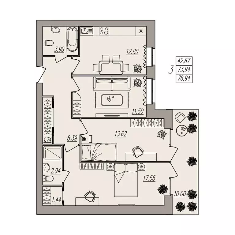 3-комнатная квартира: Волгоград, улица Землячки, 84/1 (76.94 м) - Фото 0