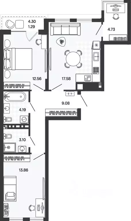 2-к кв. Калининградская область, Гурьевский муниципальный округ, пос. ... - Фото 1