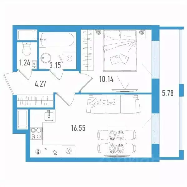 1-к кв. Санкт-Петербург дор. Муринская, 67 (37.08 м) - Фото 0