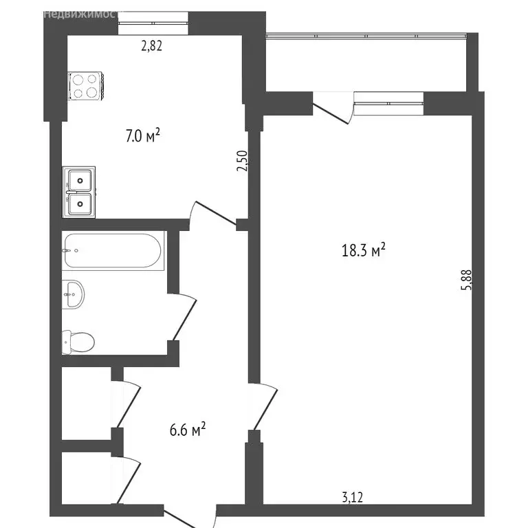 2-комнатная квартира: Омск, улица Ватутина, 2 (45 м) - Фото 1