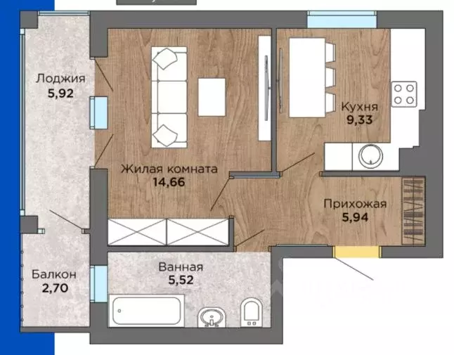 1-к кв. Калининградская область, Янтарный пгт ул. Балебина, 15 (43.7 ... - Фото 2