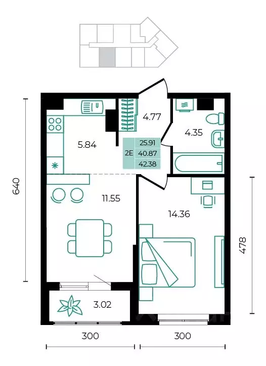 2-к кв. Адыгея, Майкопский район, пос. Тульский  (42.38 м) - Фото 1