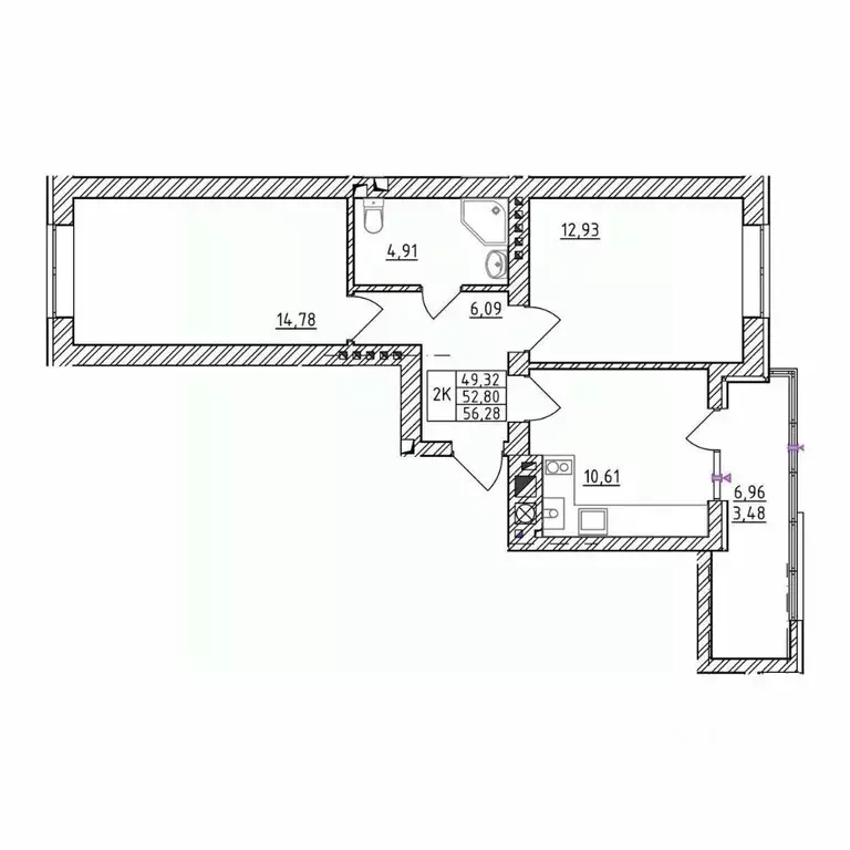 2-к кв. Калининградская область, Зеленоградск  (56.28 м) - Фото 1