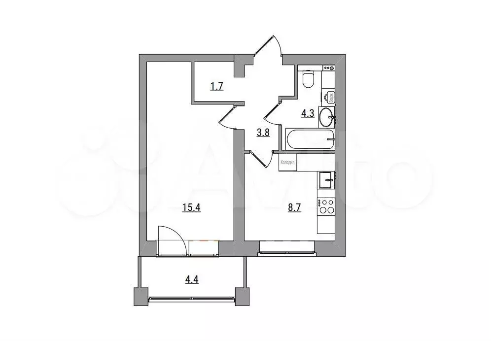 1-к. квартира, 38,3 м, 6/6 эт. - Фото 1
