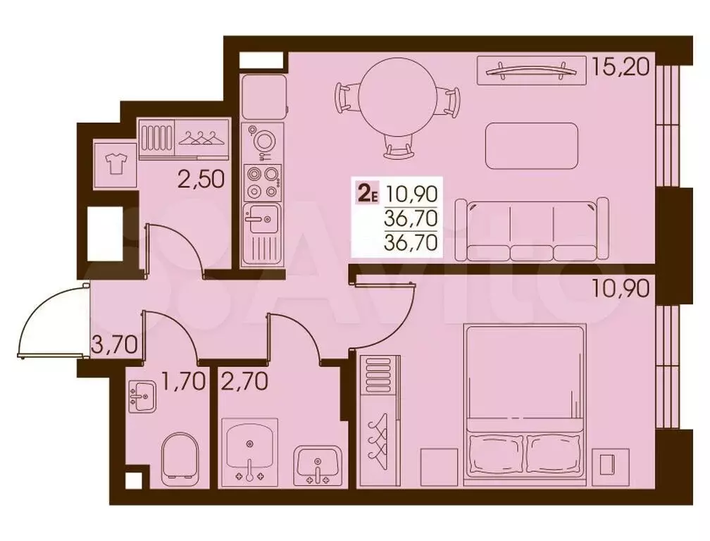 2-к. квартира, 36,7 м, 7/10 эт. - Фото 0