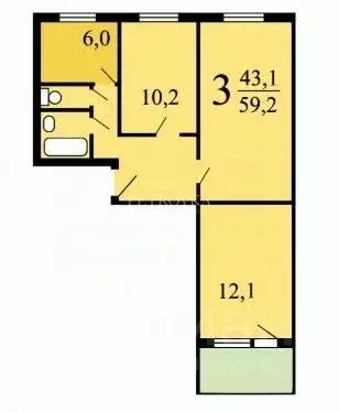 3-к кв. Москва Судостроительная ул., 3К2 (59.2 м) - Фото 2